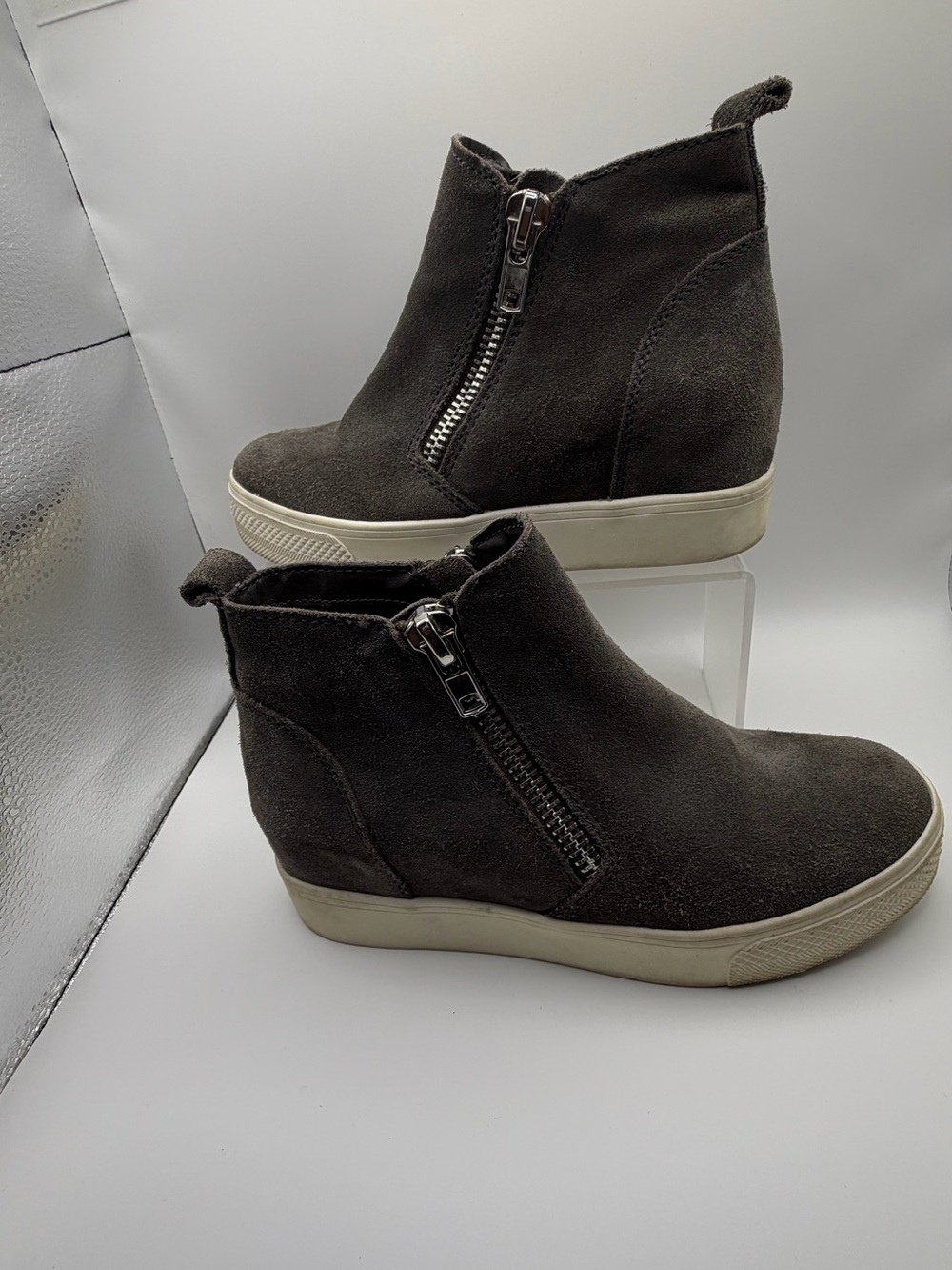 Steve Madden Wedge Sneaker Booties in Dark Brown with Side Zip